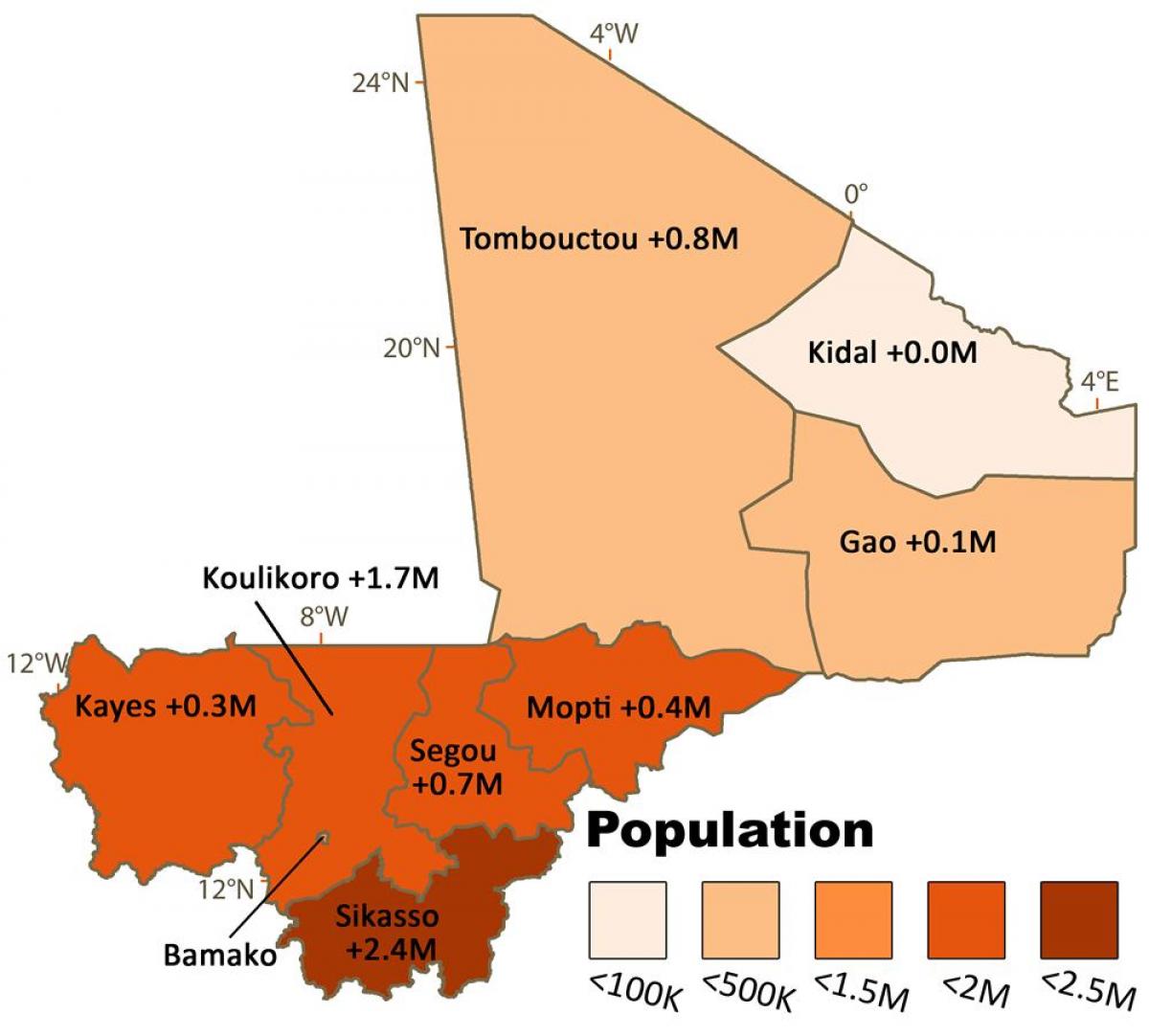 Mapa de população do Mali